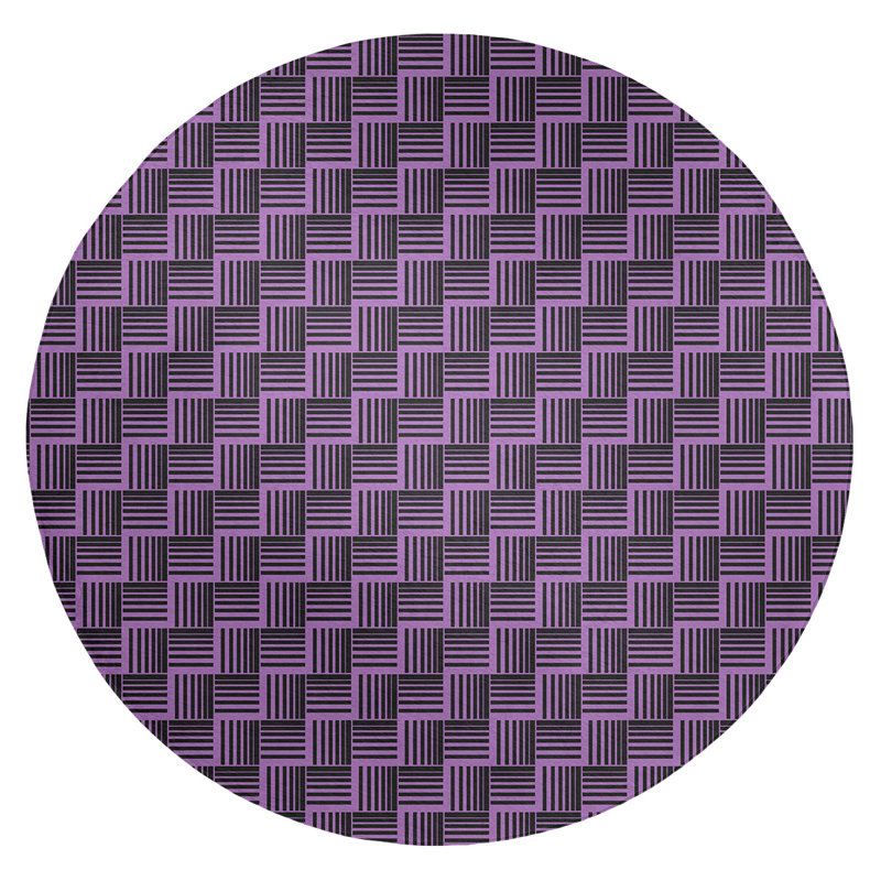 Tapis noir/mauve à rayures basketweave, Rectangle 2 pi x 3 pi
