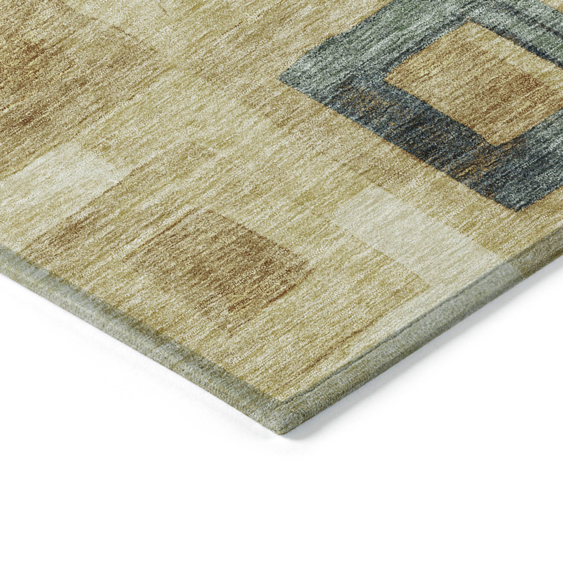 Beige Rectangular Synthetic Washable Indoor/Outdoor Rug 3' x 5'