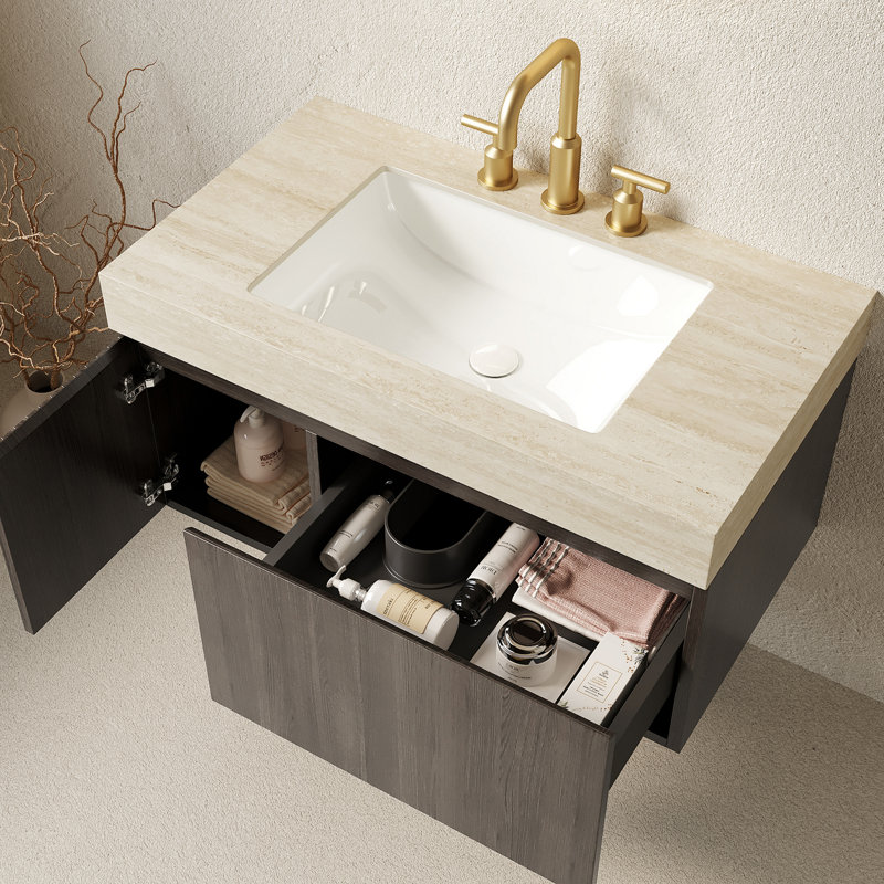 36" Bathroom Vanity and Sink, Beige/Espresso/White