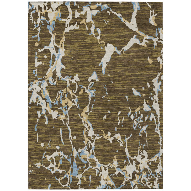 Abstract Red and Brown Synthetic Washable Area Rug