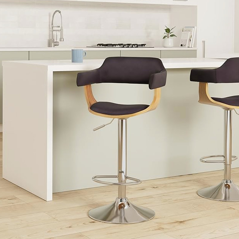 Pivot réglable avec finition en chêne patiné et rembourré, capacité de rotation à 360 °, hauteur réglable à l'infini, base large pour repose-pieds, design noir et kaki, cuisine idéale, en ABS