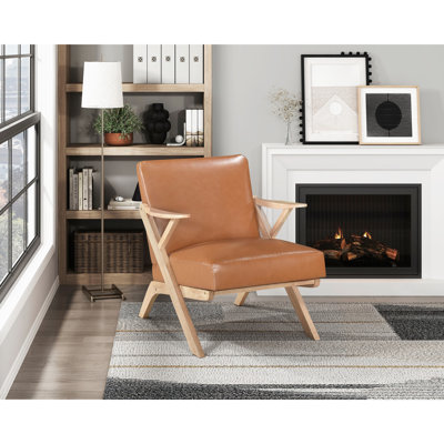 Mobilier de salon: Chaise d'appoint en bois d'hévéa massif naturel et chaise en similicuir brun