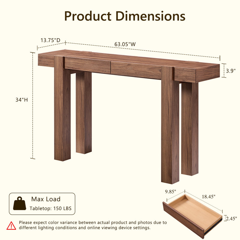 63'' Farmhouse Console Table With Wooden Narrow Design And Extra Long Structure For Living Room & Entryway, Dark Walnut