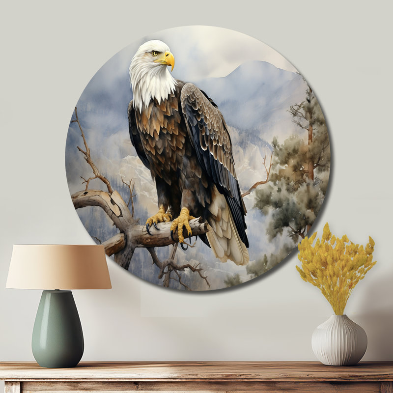 «Bold Eagle Noble Perch», art mural rond en métal animaux, H 36 po x l 36 po