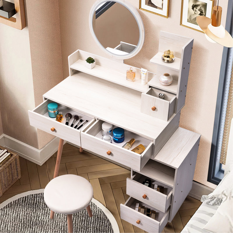 Elegant Vanity Table With Led Mirror & Drawers - Fashionable, Quality Build  L31.5"-43.2"X W15.8" X H48.1"