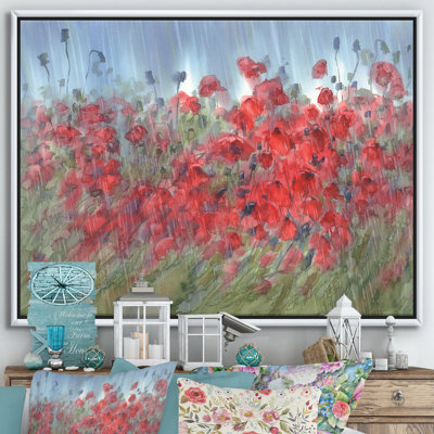 Coquelicots rouges sous la pluie - reproduction d'art sur toile