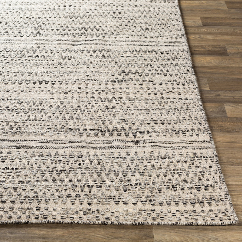Moroccan Wool Hand Woven Area Rug, Beige/Grey/Black, Rectangle 183 x 275 cm