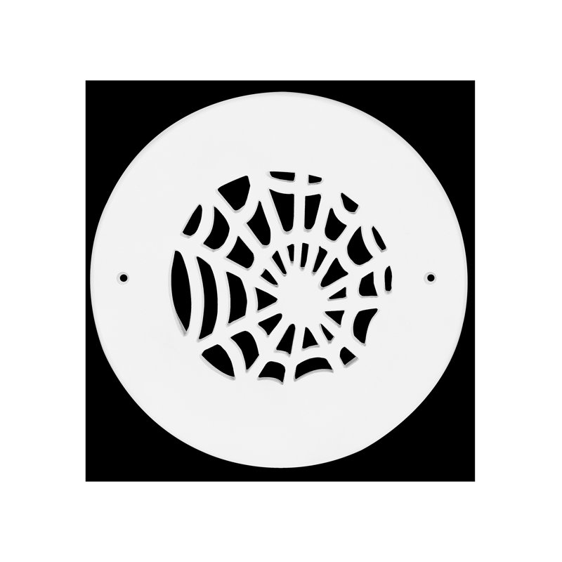 Évent d'aération rond 5 po Spooky Gothic (taille totale de la façade 6-1 / 2 po), Blanc thermolaqué, Mur avec trous de vis