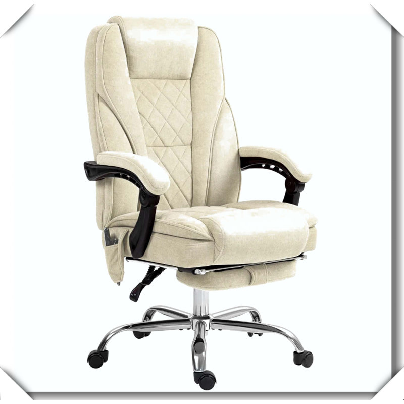 Heated Reclining Massage Office Chair Adjustable Footrest, Beige