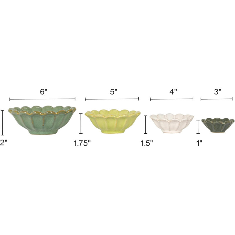 Creative Co-Op 4-Piece Stoneware Reactive Glaze Flower Shaped Bowl Set, Multicolor