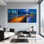 Abstrait pont en bois nuit ciel arbres eau reflets ensemble de 3 impressions d'art sur toile-1519006658