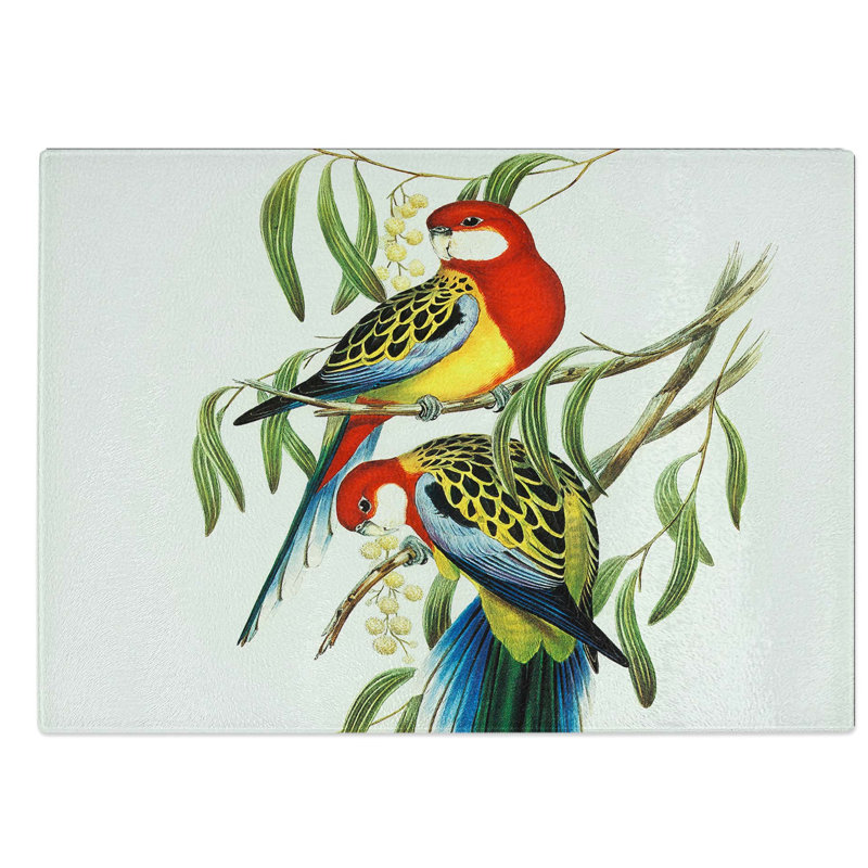 Tempered Glass Parakeets by Elizabeth Gould Chopping Board, 28.5 cm W x 20 cm L