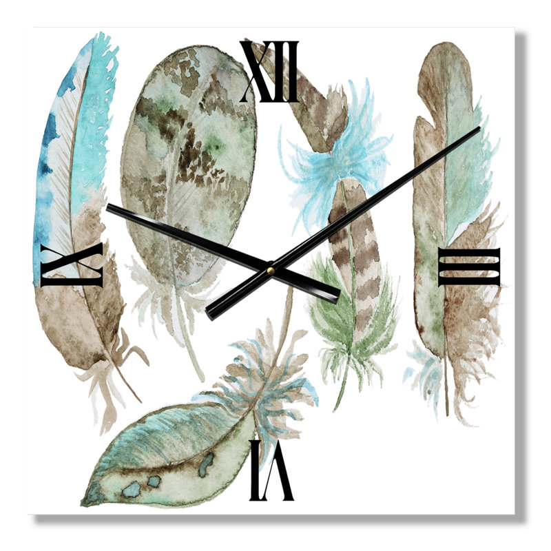 Ensemble de plumes vertes - horloge murale bohémienne et éclectique, Grand