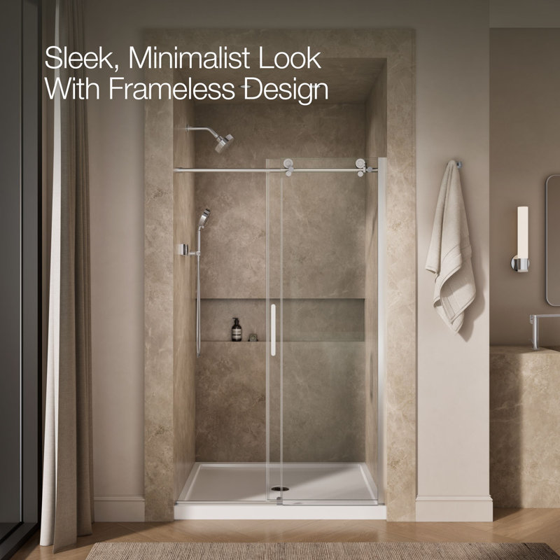 Composed Sliding Shower Door, 78 In. H X 44-1/8 - 47-7/8 In. W, With 3/8 In. Thick Crystal Clear Glass, Silver