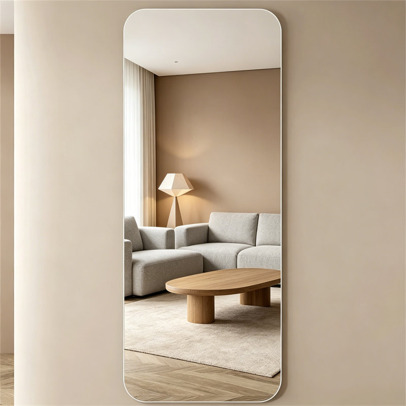 65"X 24" Inch Full Body Round Corner Mirror For Living Room Bedroom Cloakroom Wall Hanging With Hanging Hole High Quality 5Mm Silver Mirror Explosionproof Glass