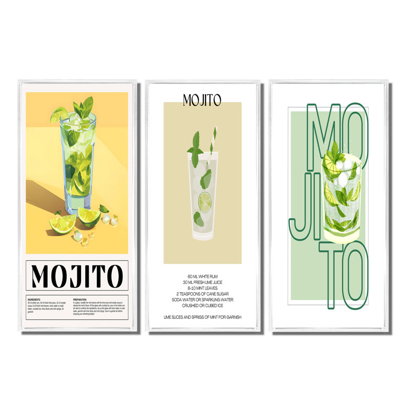 Mojito traditionnel cubain Punch I - collection d'art mural de grands cocktails, H 28 po x l 36 po, Blanc