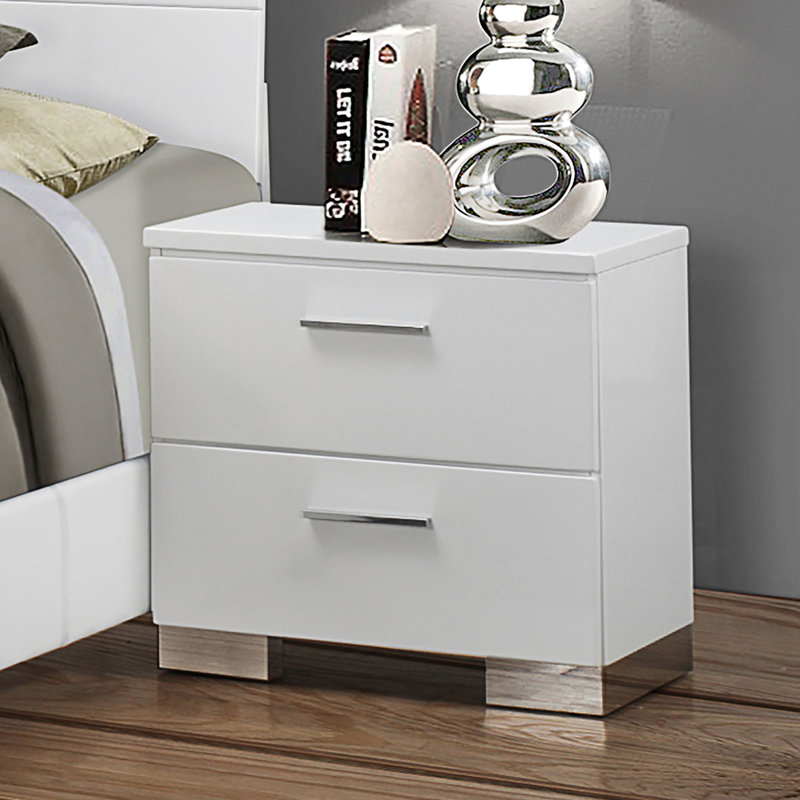 Table de chevet 2 tiroirs Sleek White