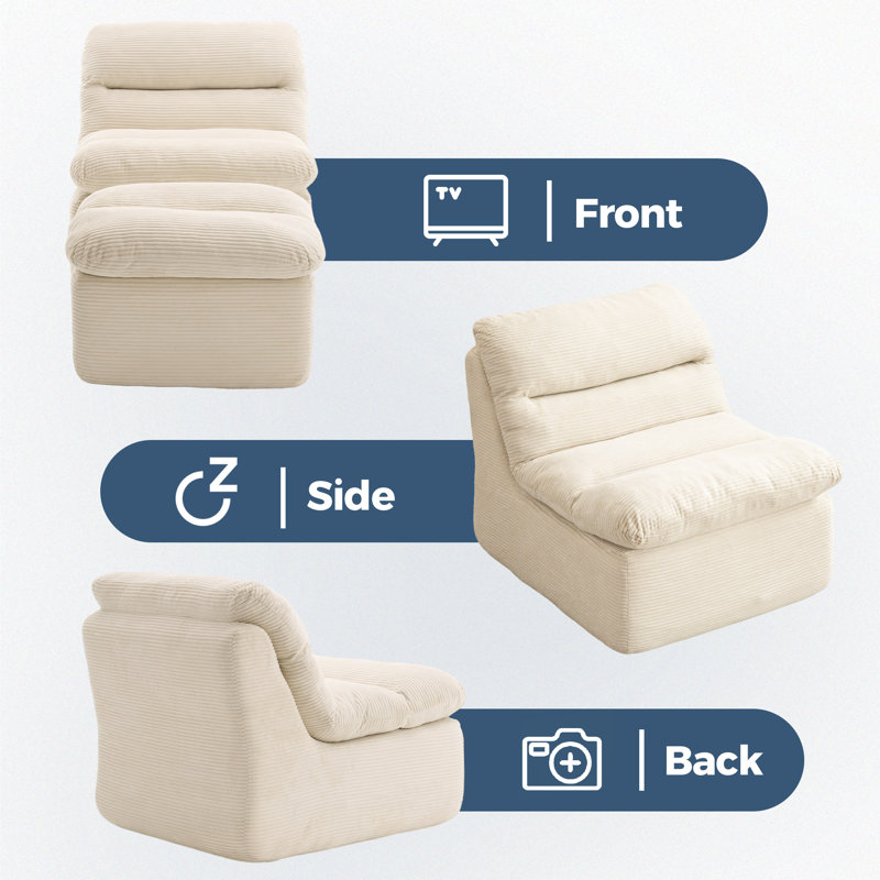 Azareu Large Corduroy Memory Bean Bag Chair with Ottoman For Adults And Kids, White Corduroy