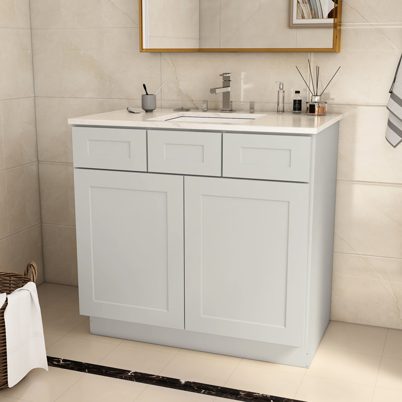 Armoire de salle de bain polyvalente en contreplaqué pour salle de bain et cuisine 36 po x 21 po x 34,5 po, avec mécanisme de fermeture en douceur