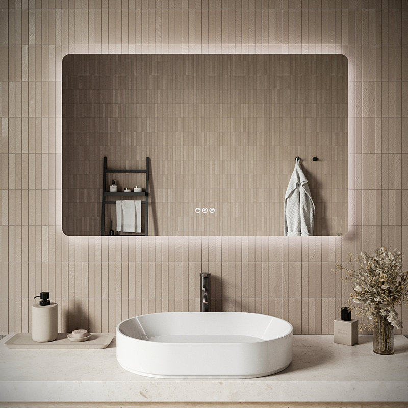 Miroir de salle de bain rectangulaire à DEL sans cadre avec désembueur Streamline, intensité variable, changement de température de couleur