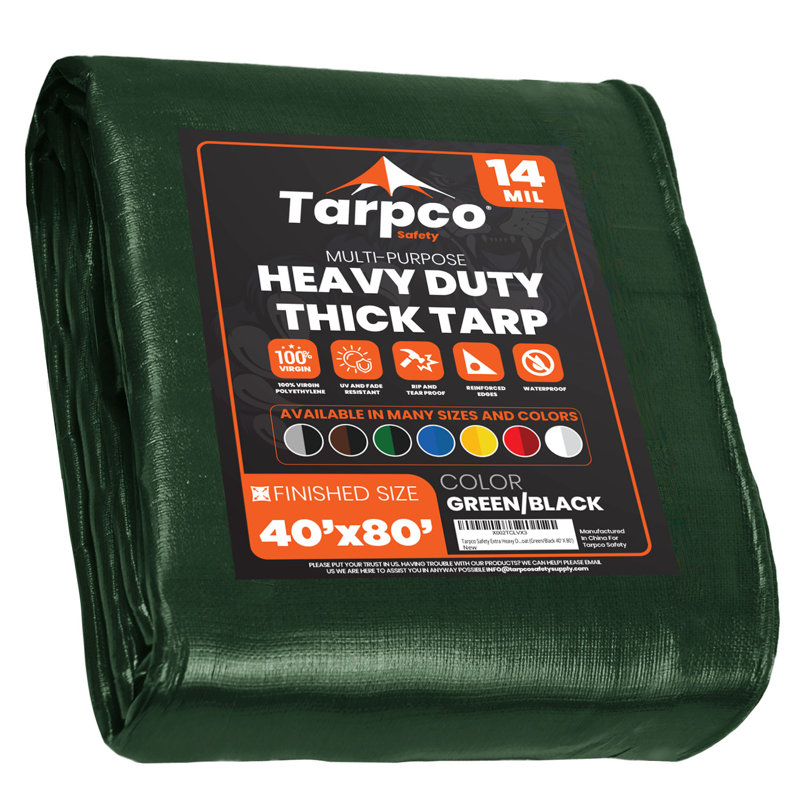 Housse de protection en toile extra robuste 14 mil 12 pi x 20 pi, verte, imperméable avec bords renforcés et œillets en métal pour la protection du toit, du camping, du patio, de la piscine et du bateau