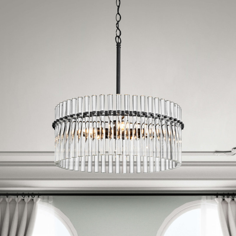 Tyreek 5-Light 20.2'' Antique Black Drum Chandelier with Clear Glass Bars