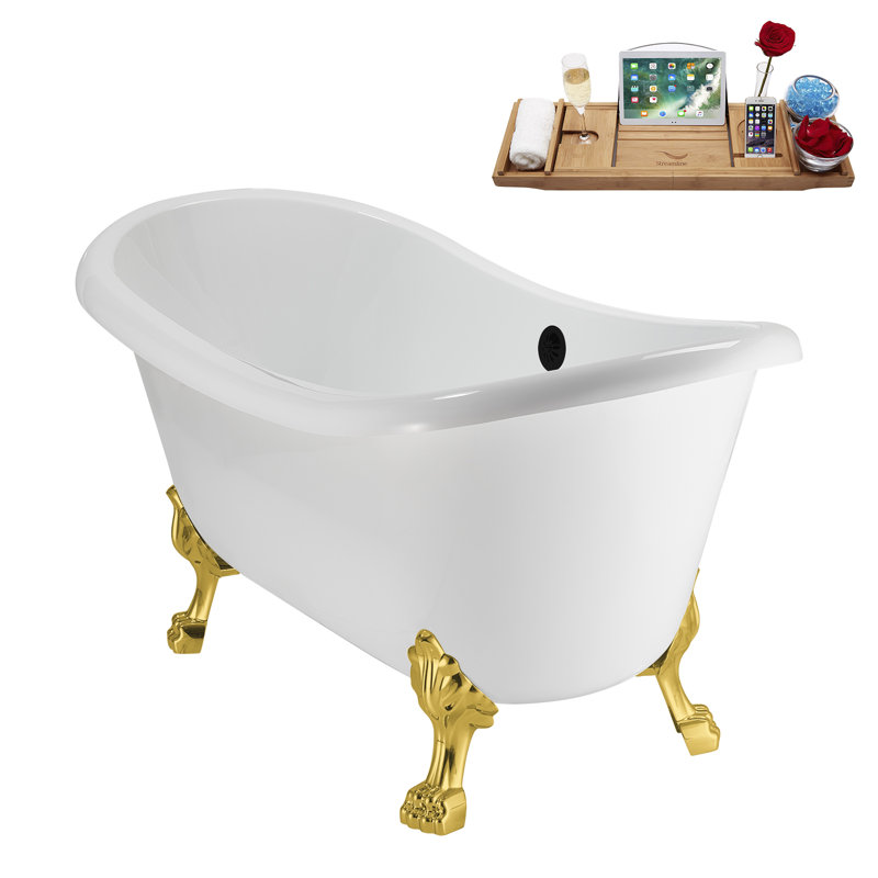 59" Streamline Clawfoot Tub,Tray,Drain, Clawfeet, Polished Gold, Matte Black