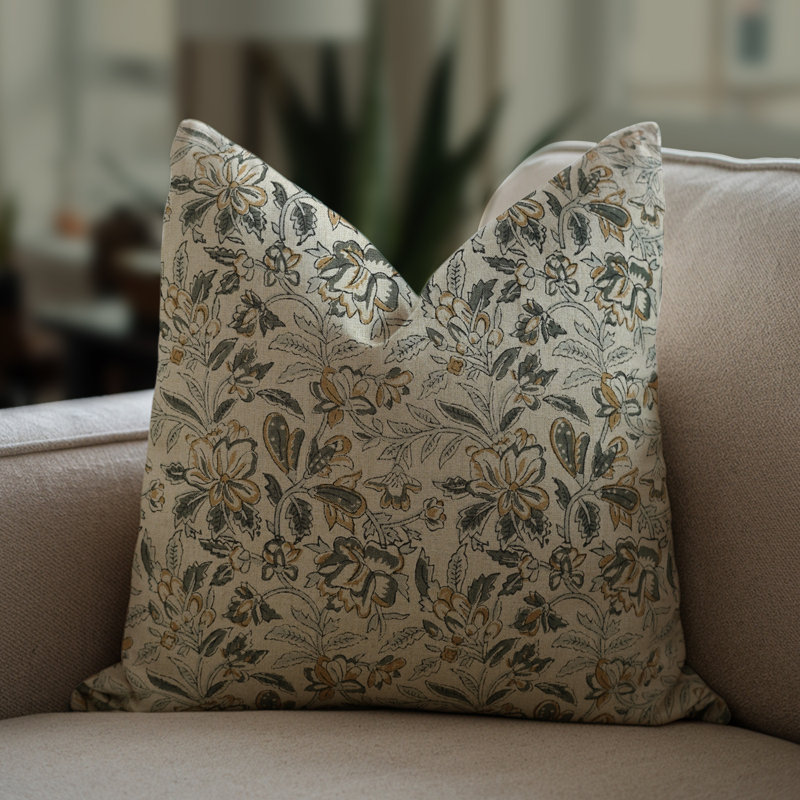 Housse de coussin Fabcline en lin pur, décor maison de campagne (Kudrat, gris), H 22 po x l 22 po, Carré