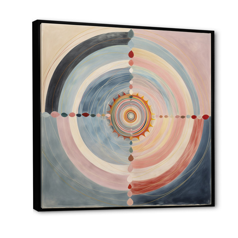 Serendipity In Retro Pink Pastel - Abstract Spirals, art mural sur toile, H 24 po x l 24 po x P 1 po, Cadre flottant noir