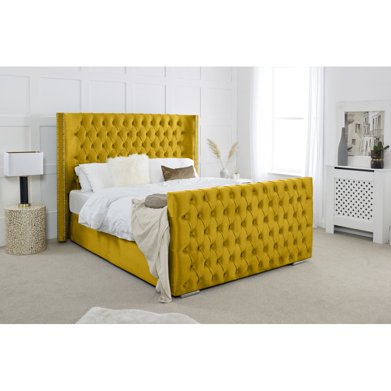 Jaina Upholstered Bed, Single (3'), Mustard Gold