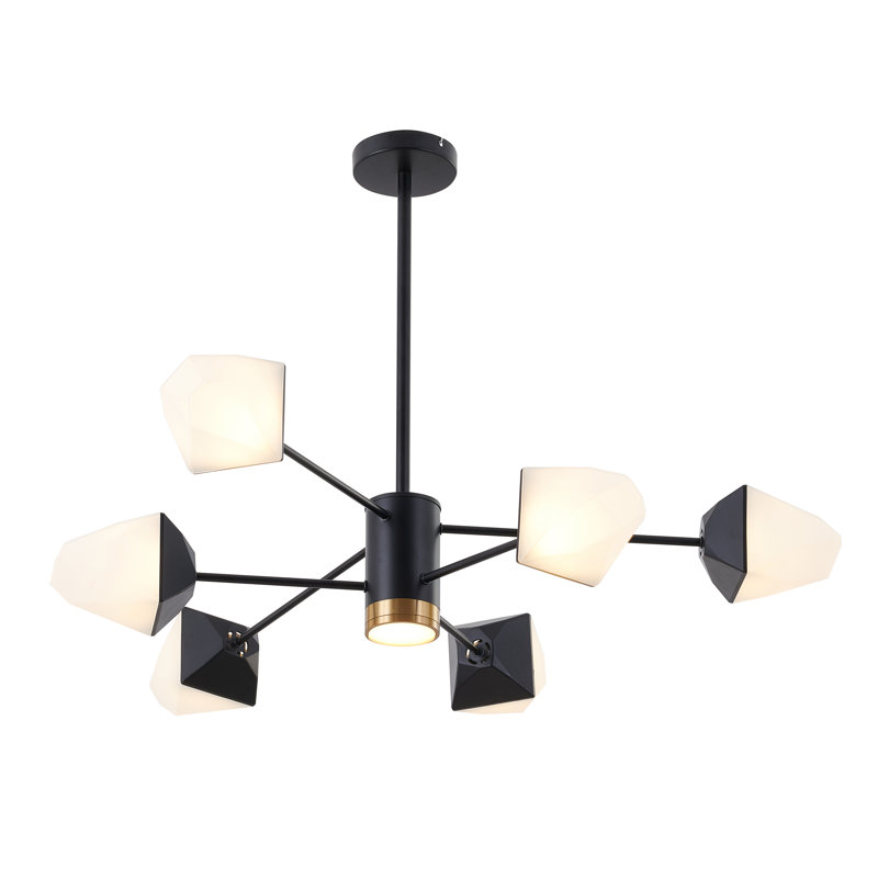 Pelayo 6-Light Black LED Chandelier With Whhite Acrylic Shades