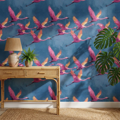 Flamingos Wallpaper Abstract Removable Blue Wall Mural