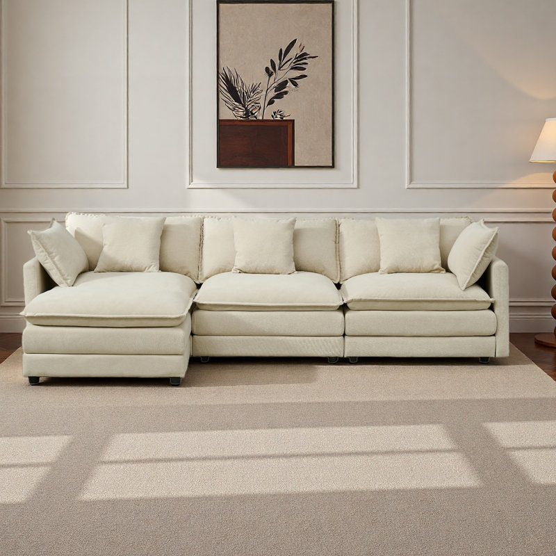 Canapé modulaire combiné, canapé Cloud confortable, canapé combiné de style repose-pieds, canapé en chenille, canapé à assise profonde avec coussins