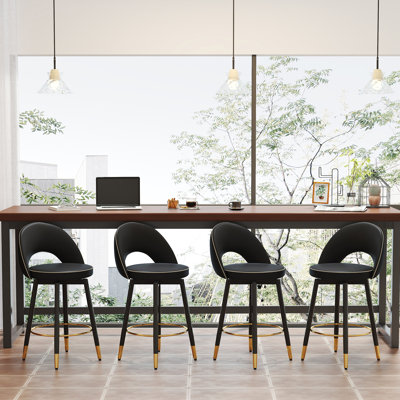 AriaHome 25" Upholstered Swivel Counter Stool with Low Back and Metal Footrest (Set of 4)