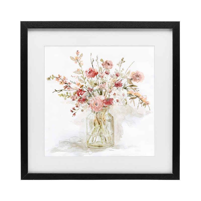 «Springtime Blooms in Glass Vase», reproduction encadrée sous verre, design par Carol Robinson, H 13 po x l 13 po