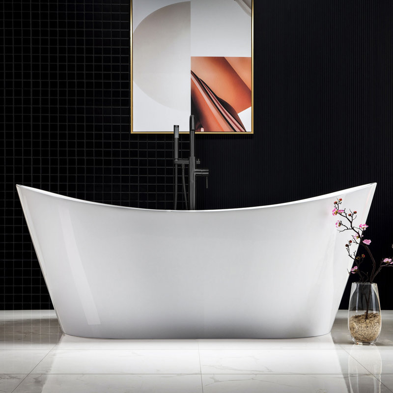 71" x 32" Freestanding Soaking Acrylic Bathtub, Oil Rubbed Bronze, White