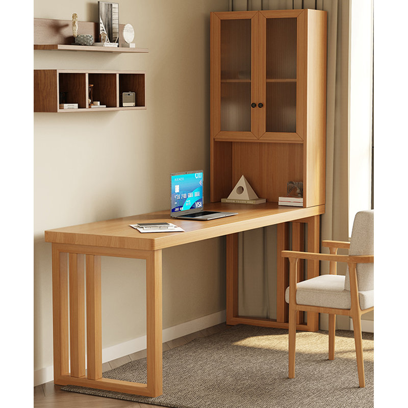 La bibliothèque et le bureau en bois massif sont intégrés, 65.75"H*62.99"W*23.62"D, A