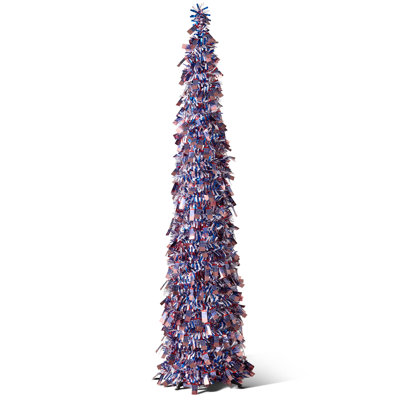 5ft Artificial Patriotic Pop-Up Tinsel Tree - Classic US Flag Print Design - Collapsible Holiday Tree for 4th of July, Independence Day & Memorial Day Decor