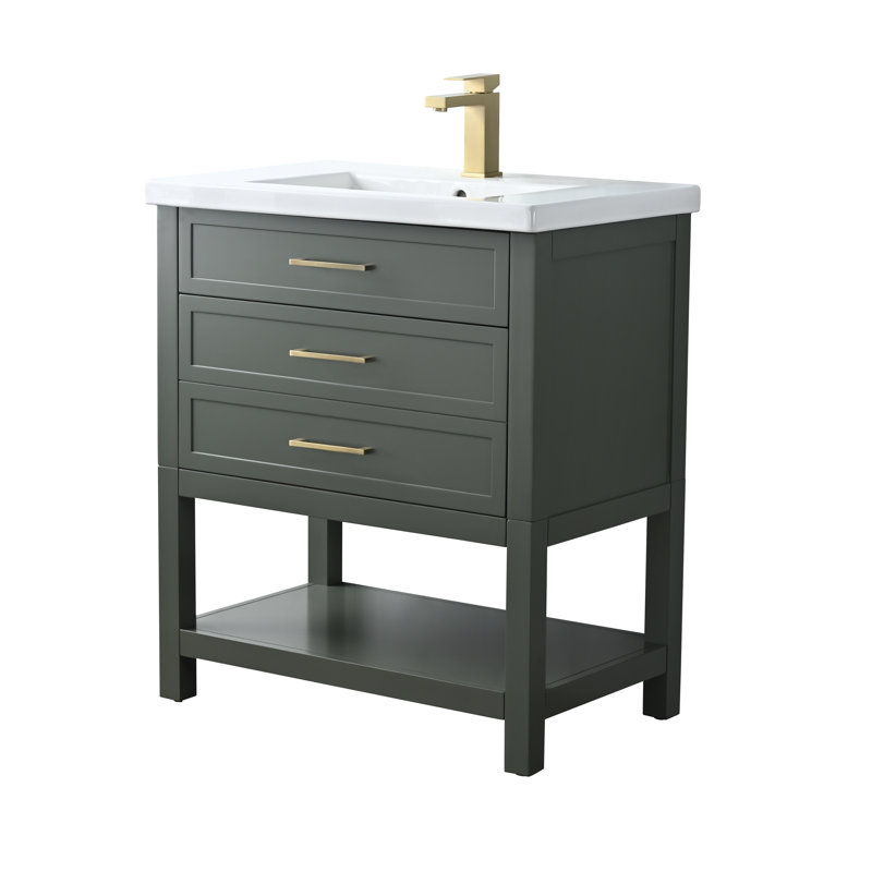 Vicini 30'' Single Vanity with Ceramic Top, Vintage Green / Brushed Gold
