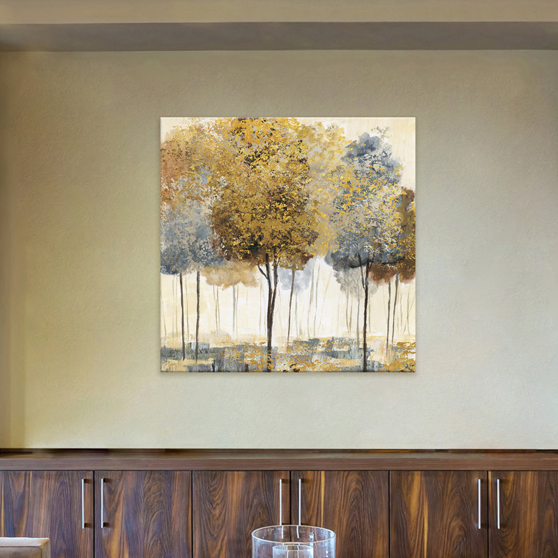 Metallic Forest I - Wrapped Canvas Print, 93.98 cm H x 93.98 cm W, Black Floater Framed