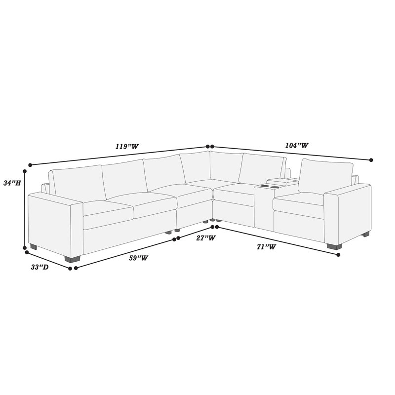 Wide-welt Corduroy Sectional Set With Console, Light Gray Corduroy