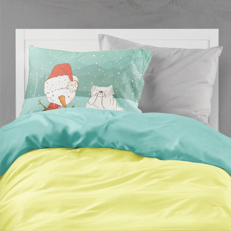 Taie d’oreiller de noël bonhomme de neige, Bouledogue anglais blanc