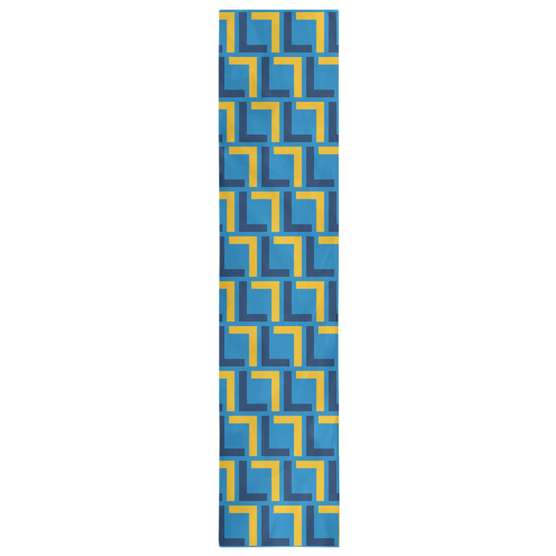 Chemin de table géométrique, 72 po x 16 po, Navy Blue/White/Powder Blue, Coton