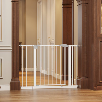 Paquet de 2, barrière pour bébé de 29,5 à 44,1 po de large pour les escaliers, barrière pour chien d'intérieur pour les portes, barrière de sécurité pour animaux sans perçage pour enfants, barrière de sécurité à accès facile, blanc