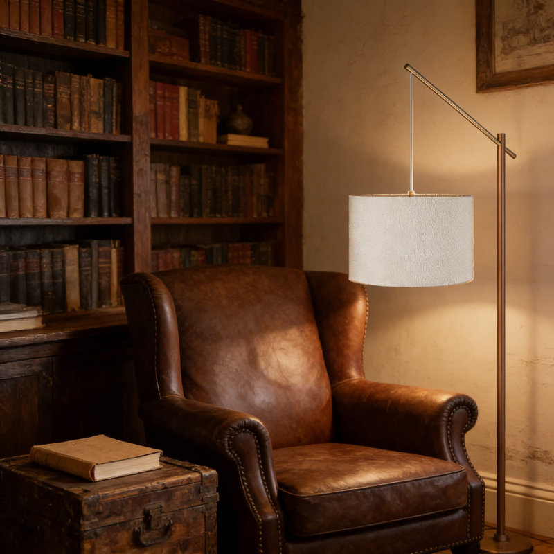 Lampe sur pied moderne avec interrupteur au pied à intensité variable, lampe sur pied réglable de 68 pouces avec abat-jour en tissu blanc pour le salon, la chambre à coucher et la lampe de lecture de bureau