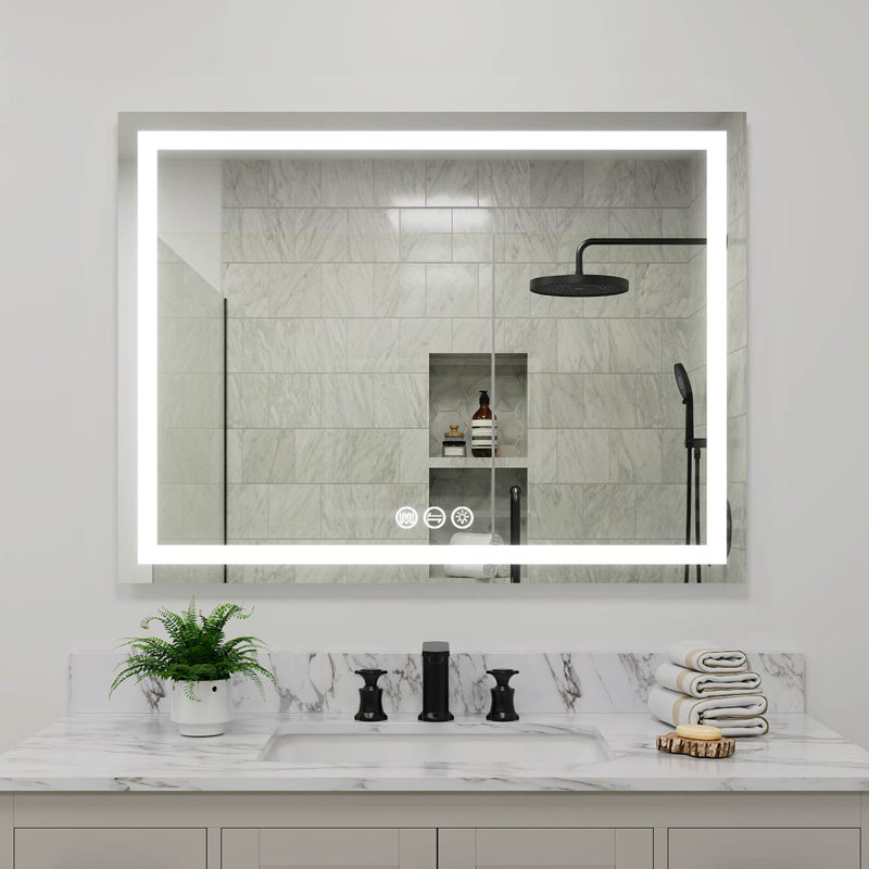  Frameless Wall Mount Bathroom Vanity Mirror With Led Lights, Memory Function, Defog, 36" x 48"