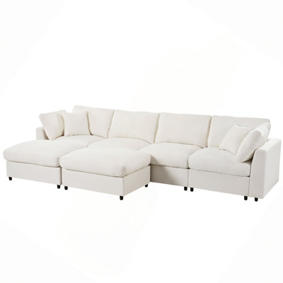 128" Large U-Shaped Sectional Sofa with 2 Movable Ottomans, Chenille Fabric, Modular Design for Living Room, Home Theater, Spacious Space