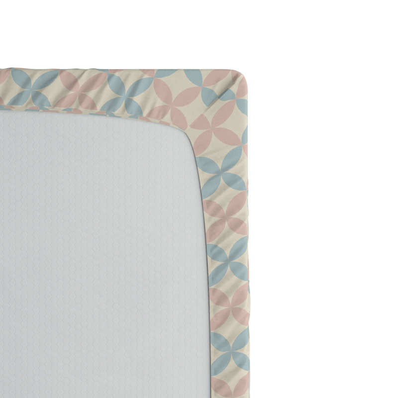 Microfiber Abstract Fitted Sheet, Twin Fitted Sheet, Pale Blue/Pink Geometric 2