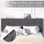 Base de lit tapissier pleine grandeur avec tête de lit ajustable Kempst, base de lit plateforme complète avec station de charge, sommier à lattes en bois, aucun sommier nécessaire-483643434-483389857