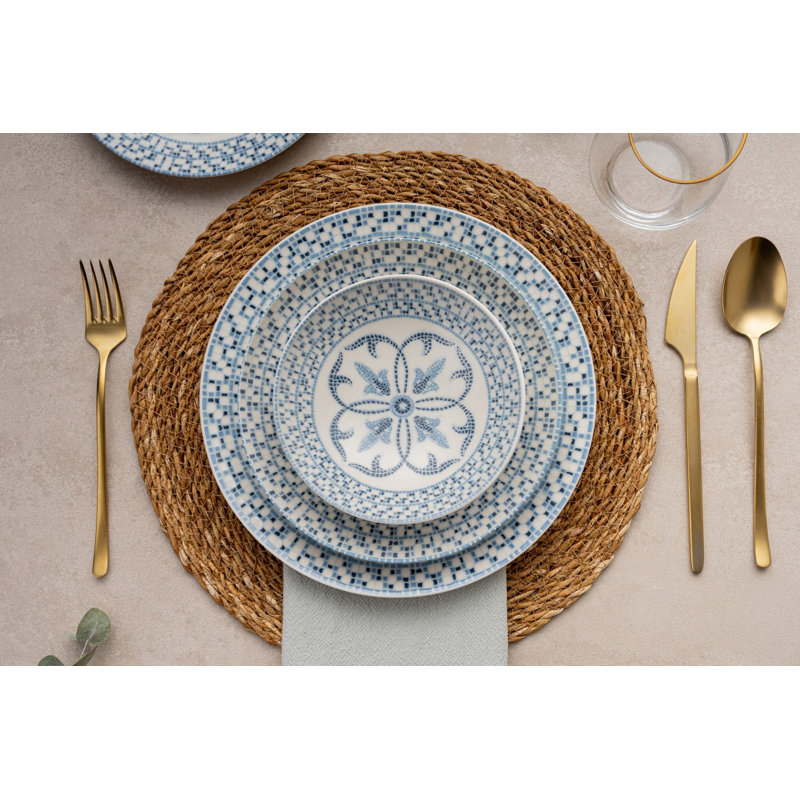 Elegant 24-Piece Dinner Set, 100% Porcelain | Includes 6 Service Plates (9.8 x 9.8 x 0.8 inches), 6 Plates (8.3 x 8.3 x 1.8 inches), 6 Bowls (6.3 x 6.3 x 2.0 inches), 6 Dessert Plates (7.5 x 7.5 x 0.8 inches) | Dishwasher & Microwave Safe